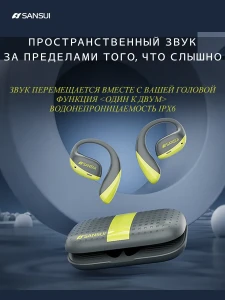 Беспроводные наушники открытого типа с Bluetooth, идеально подходящие для занятий спортом, W19, Флуоресцентный зеленый