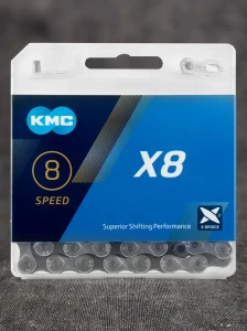 Велосипедная цепь KMC X8, Серебристо-серая